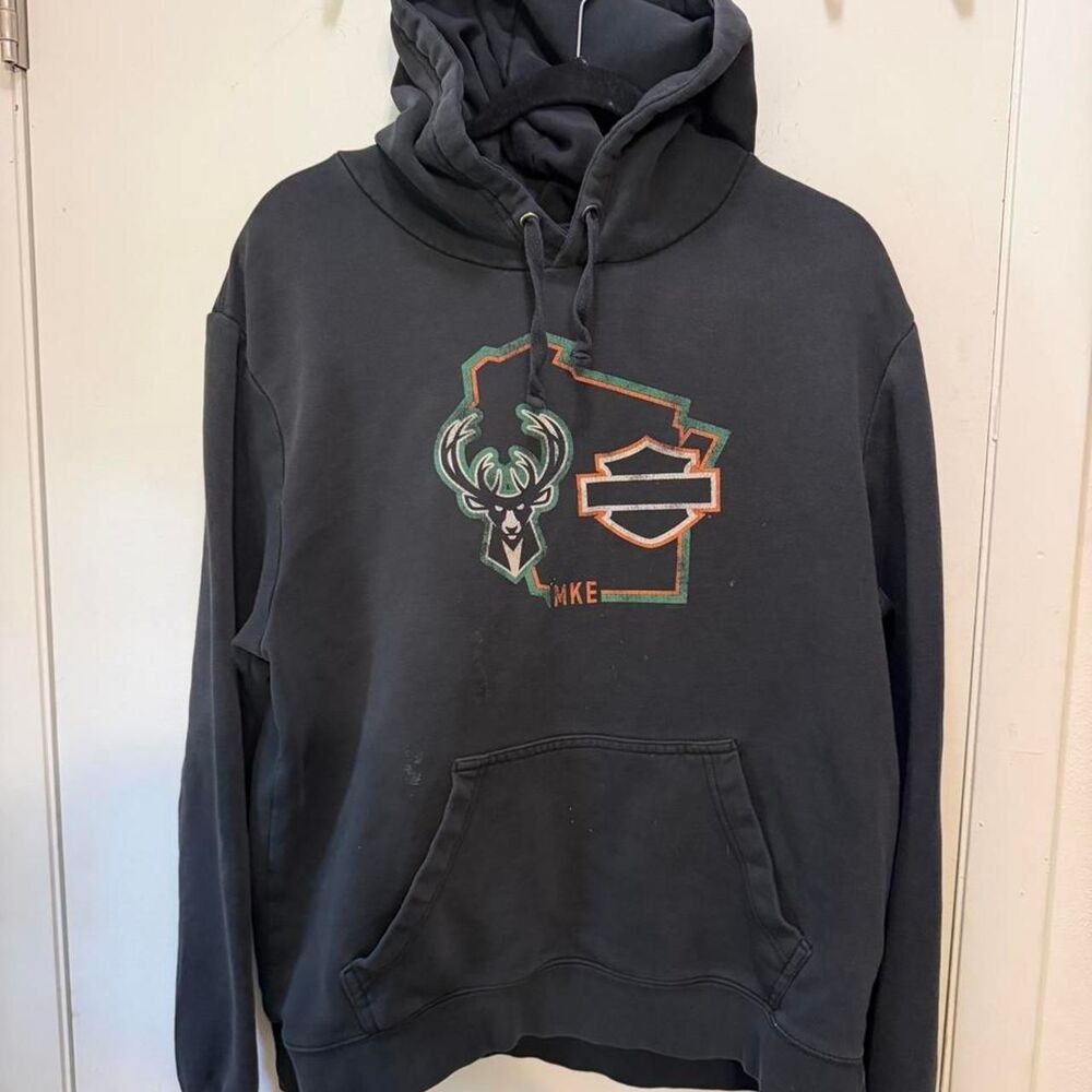 Harley-davidson Men's Black and Grey Hoodie